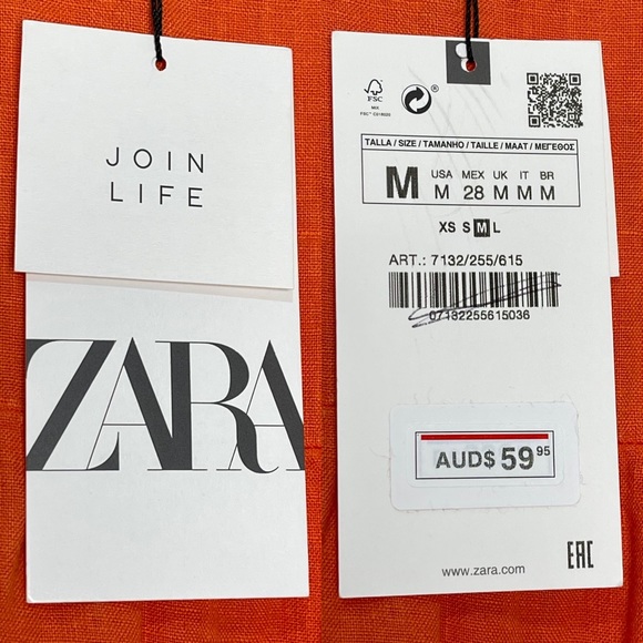 Zara Orange Linen Smock Top Blouse M - Picture 8 of 9